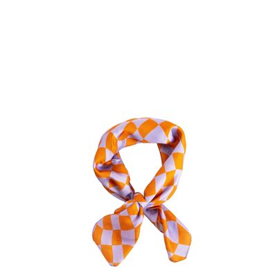 Pañuelo de cabeza con estampado de cuadros ondulados multiposición en morado y naranja