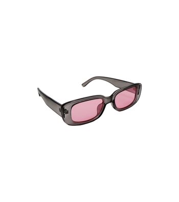 Lunettes de soleil rectangulaires noires avec verres teintés roses 1