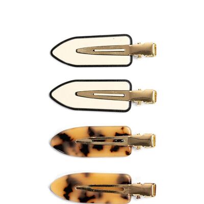 Resin Styling Clips in Brown Tortoiseshell and Cream