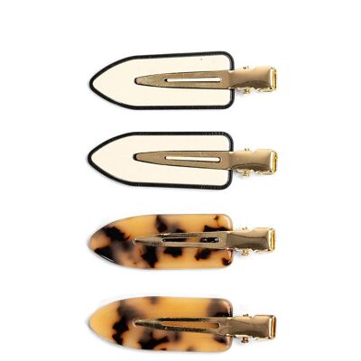 Resin Styling Clips in Brown Tortoiseshell and Cream