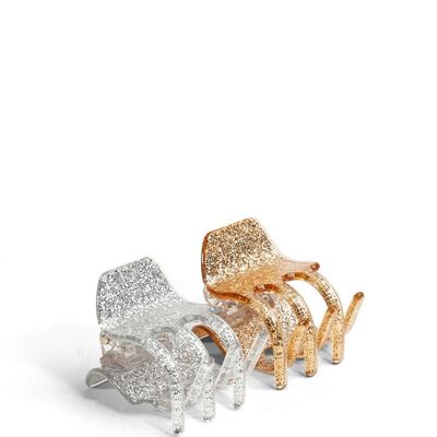 Mini Glitter Hair Clip 2 pack in Silver and Gold