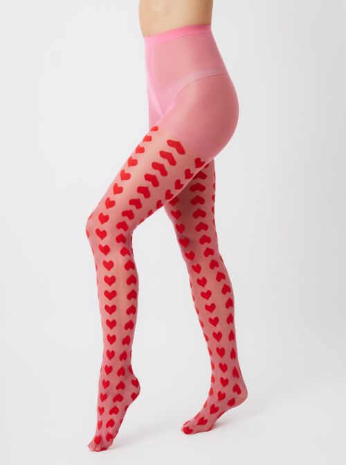 Heart Monogram Tights in Pink and Red