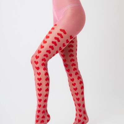 Collants monogramme coeur en rose et rouge