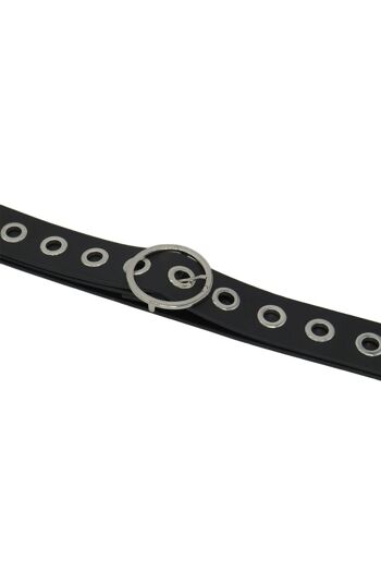 Ceinture à œillets à boucle circulaire en noir et argent 4