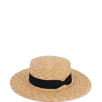 Boater Straw Hat With Grosgrain Bow Trim
