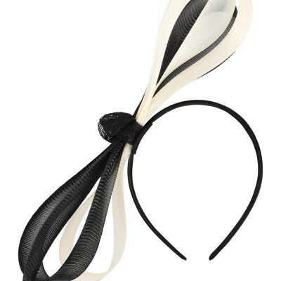 Fascia per capelli Fascinator con fiocco oversize in bianco e nero