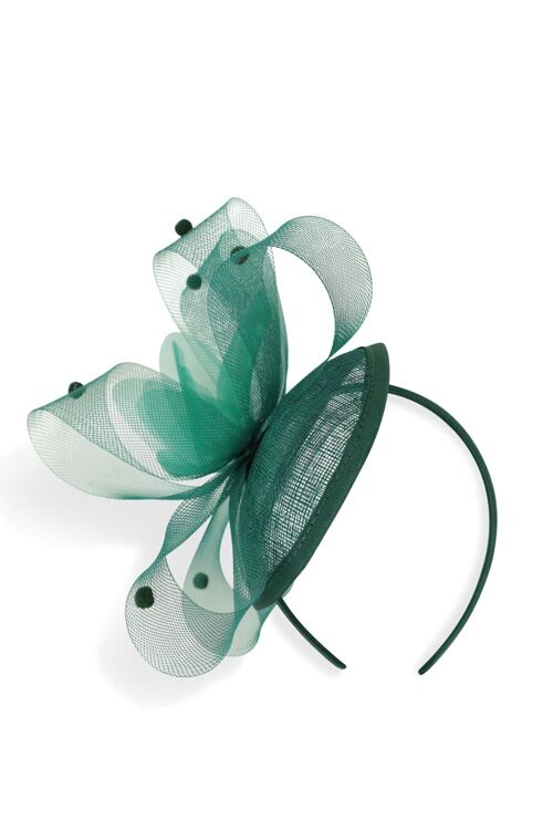 Disc Fascinator with Swirls and Pom Poms in Green