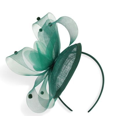 Disc Fascinator with Swirls and Pom Poms in Green