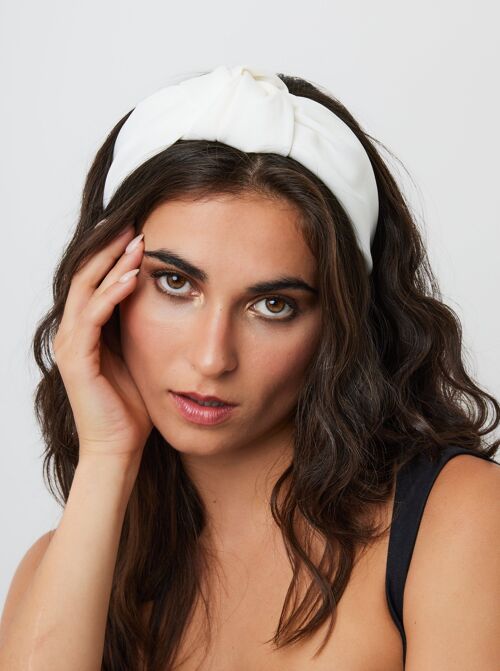 Satin Large Knot Headband in White