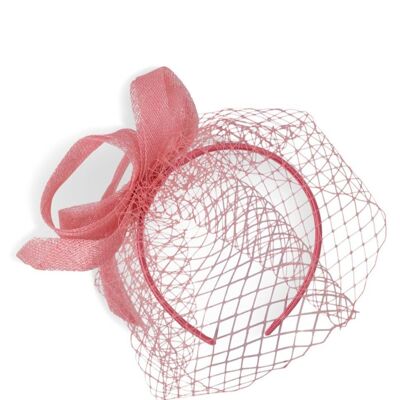 Fascinator Swirl Sinamay con rete in rosa