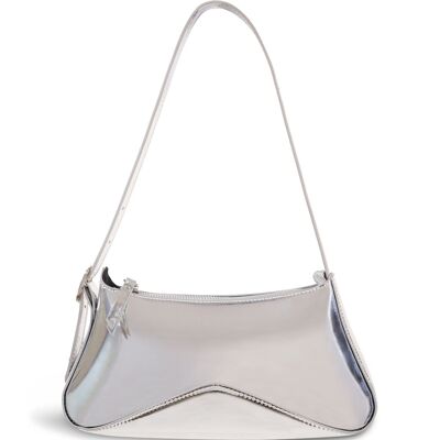 Borsa a spalla strutturata in Liquid Silver