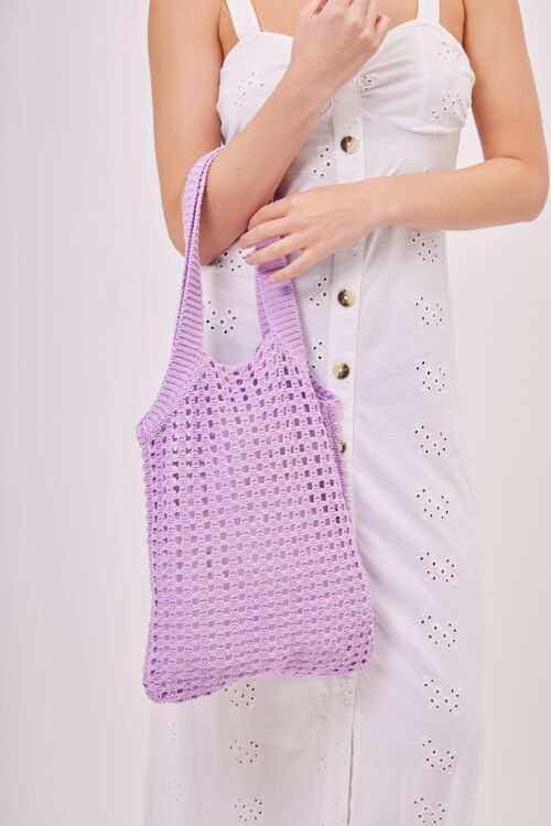 Knitted Crochet Tote in Lilac