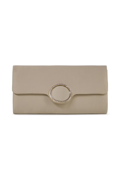 Satin Clutch with Diamante in Champagne