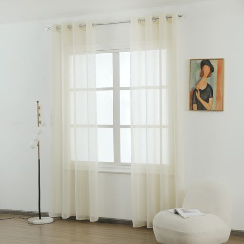 Linen effect curtain white with gold thread weave