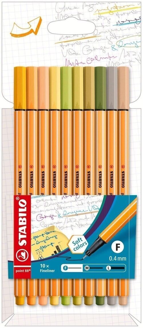 Stylos-feutres - Etui carton x 10 STABILO point 88 - "Soft Colors"