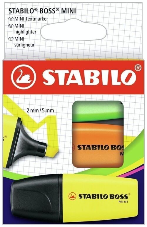 Surligneurs - Etui carton x 3 STABILO BOSS MINI - jaune + orange + vert