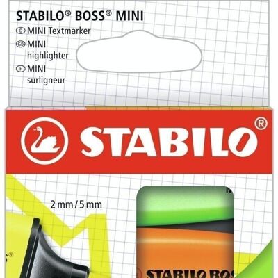 Surligneurs - Etui carton x 3 STABILO BOSS MINI - jaune + orange + vert