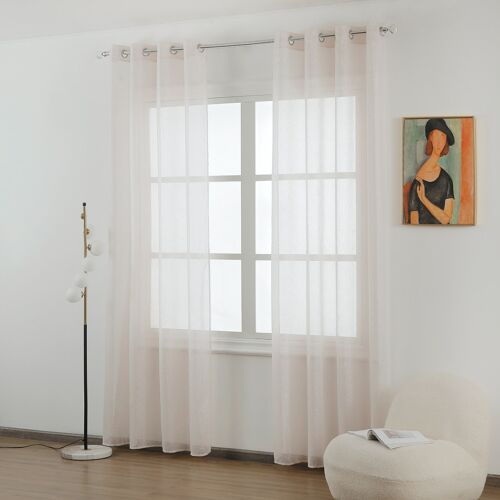Linen effect curtain light pink with silver thread weave