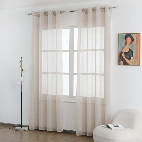 Linen effect curtain light brown with silver thread weave