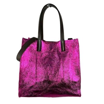 Shiny Leather Shopper Bag and Interior Toiletry Bag. Woman fashion