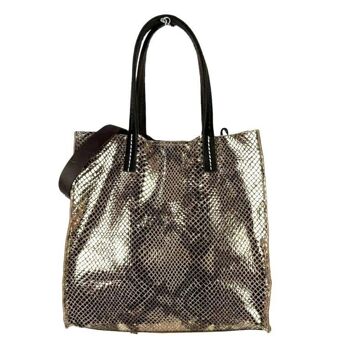 Sac shopping en cuir brillant et trousse de toilette intérieure. Mode femme 14