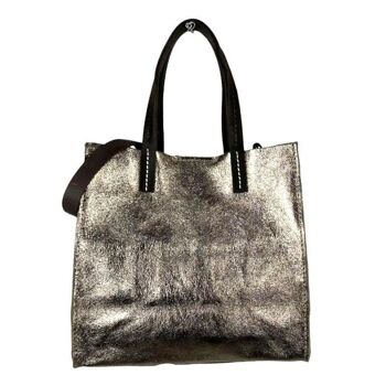 Sac shopping en cuir brillant et trousse de toilette intérieure. Mode femme 21