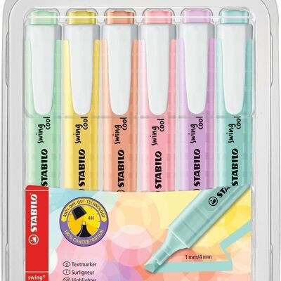 Textmarker – Beutel x 6 STABILO swing cool Pastell – Wasserminze + gelbe Creme + pfirsichfarbener Teint + Hauch von Rosa + Fliedernebel + Hauch von Türkis