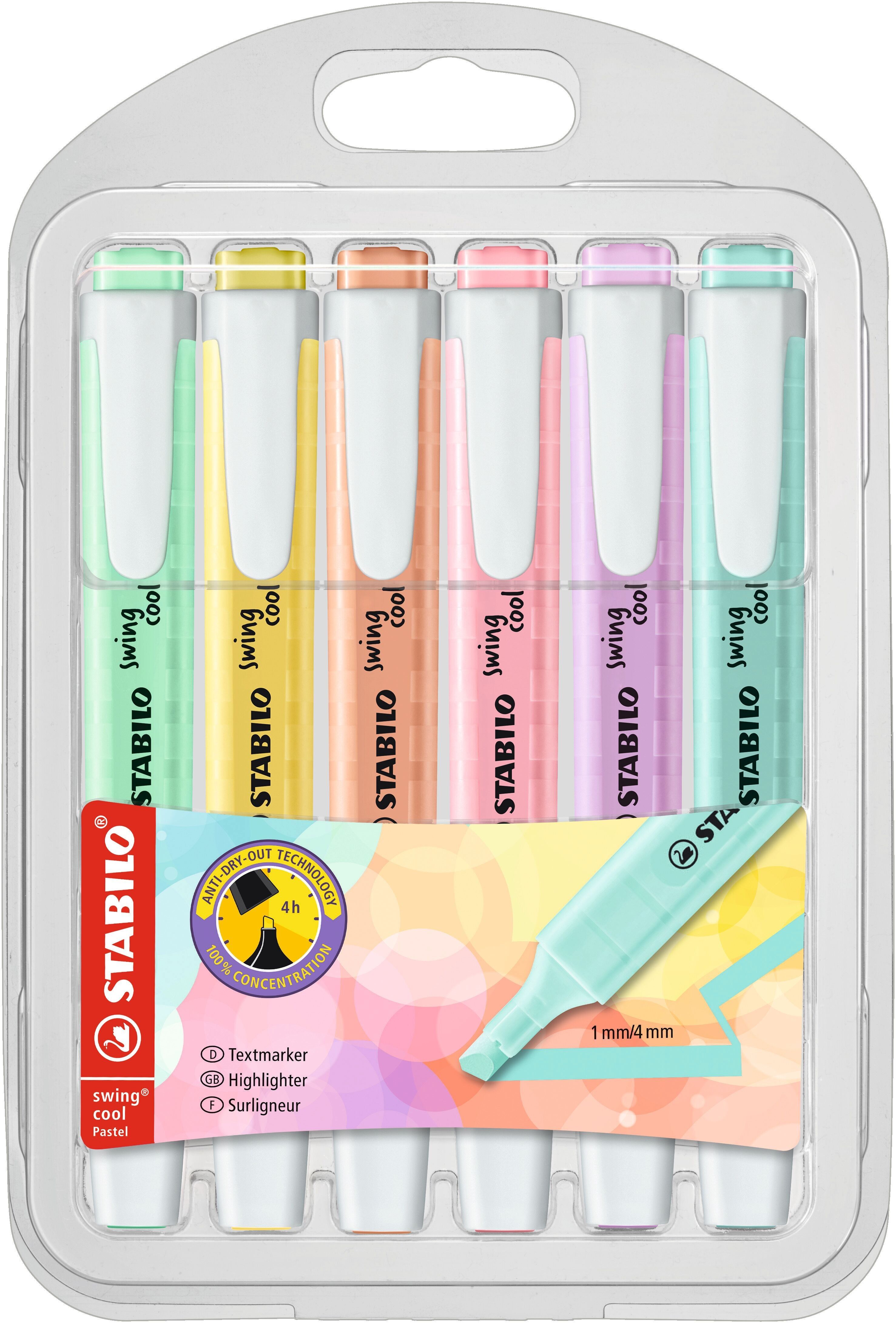 Astuccio x 6 STABILO swing cool Pastel - menta acquatica + crema gialla + sfumatura pesca + accenno di rosa + nebbia lilla + tocco di turchese