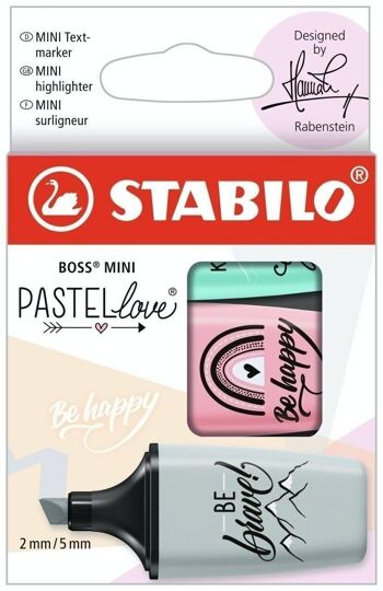 Surligneurs - 3 STABILO BOSS MINI Pastellove 2.0 - rose + turquoise + menthe 1