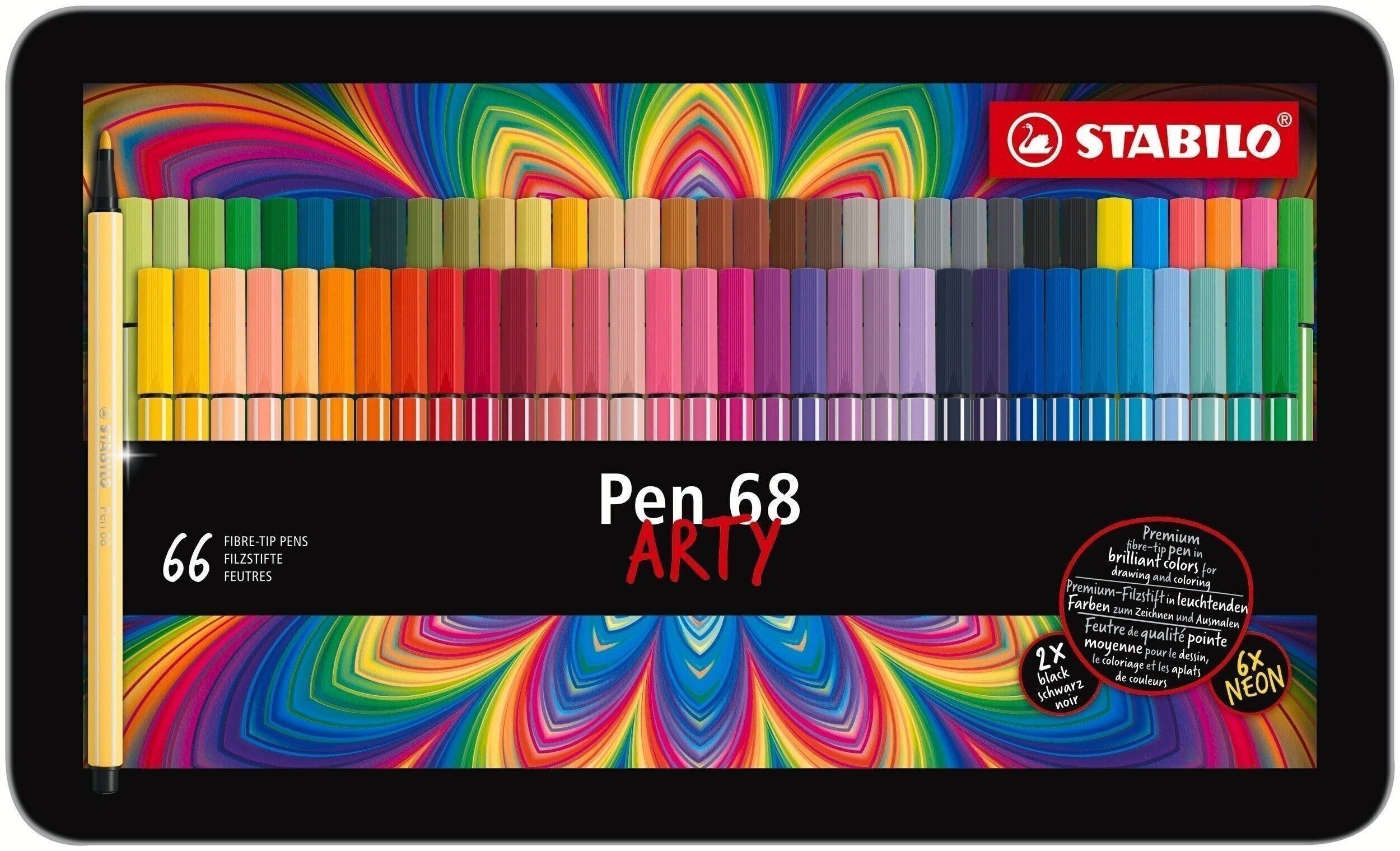 Scatola di metallo x 66 pennarelli STABILO Pen 68 ARTY punta media