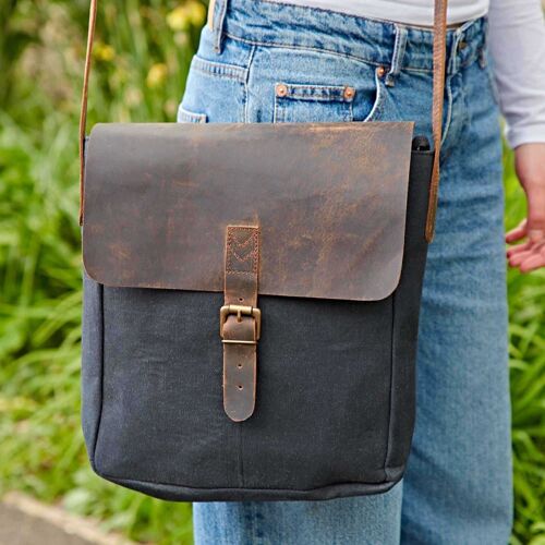 Black Canvas And Buffalo Leather Sling Bag