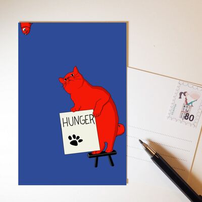 Postkarte Katze Hunger Schild