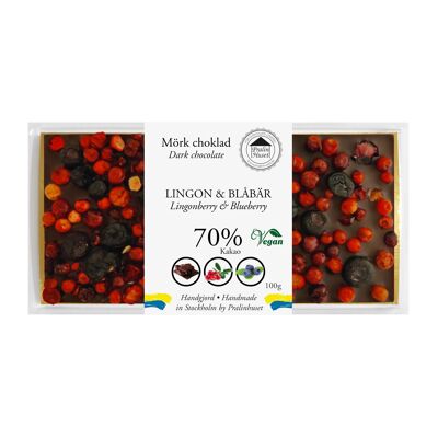70% Vegan Dark Chocolate - Lingonberry & Blueberry (100g)