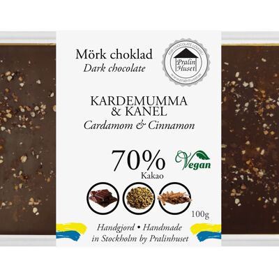 Chocolat noir 70 % végétalien - Cannelle et cardamome (100 g)