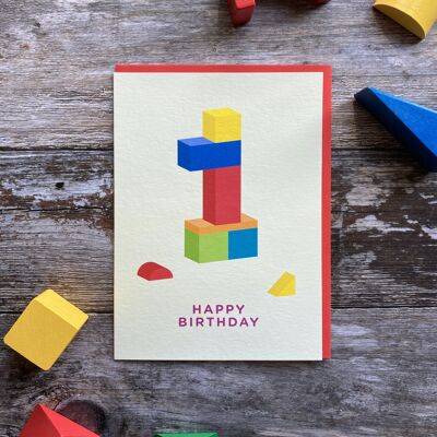 Age 1 Building Blocks - Greeting Card