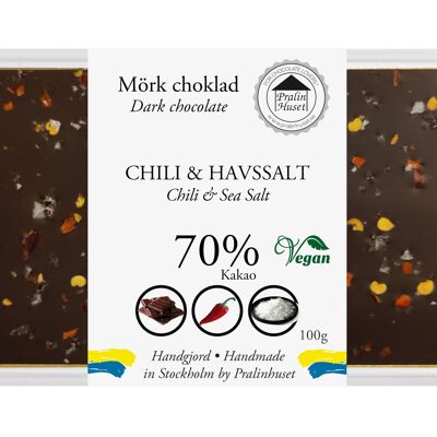 Chocolate negro vegano al 70 % - Chile y sal marina (100 g)
