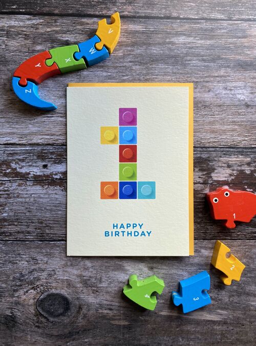 Age 1 Coloured Bricks - Greeting Card