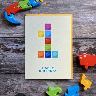 Age 1 Coloured Bricks - Greeting Card