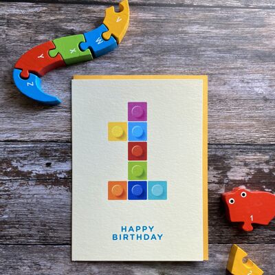 Age 1 Coloured Bricks - Greeting Card