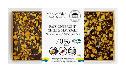 70% Dark Chocolate - Passionfruitcrisp, Chili & Sea Salt