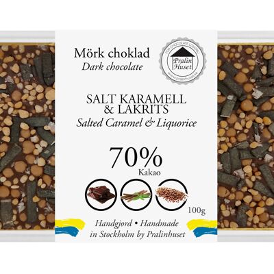 Chocolate negro 70% - Regaliz salado y caramelo (100 g)