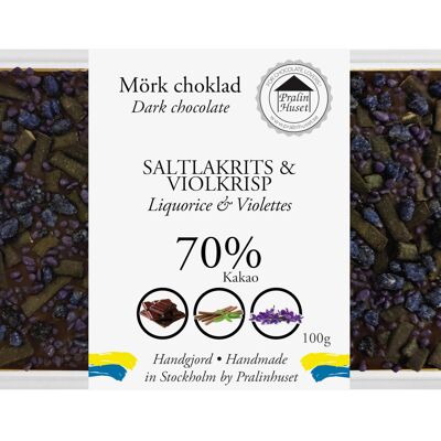 Chocolate negro 70% - Regaliz salado y violeta crujiente (100 g)