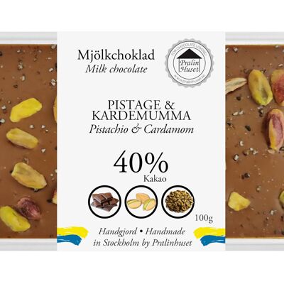 Chocolate con leche al 40% - Pistacho y Cardamomo (100 g)
