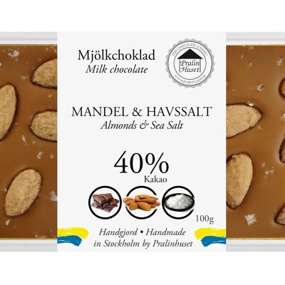 Chocolate con leche al 40% - Almendra y sal marina (100 g)