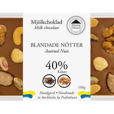 Chocolate con leche al 40% - Frutos secos mixtos (100 g)