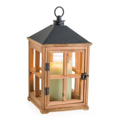 WOOD lantern for candle glasses electric natural teak