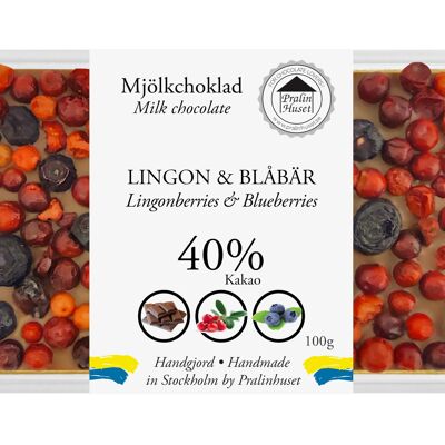 Chocolate con leche al 40% - Arándanos rojos y azules (100 g)