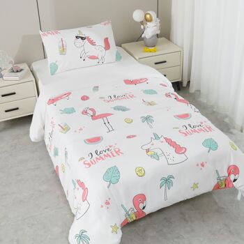 CONJUNTO DE LENÇÓIS ESTAMPADOS PARA CRIANÇA FLAMINGOS EM BRANCO (CAMA 90/100) 3