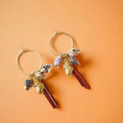 Valentia hoop earrings, stainless steel, shells and resin