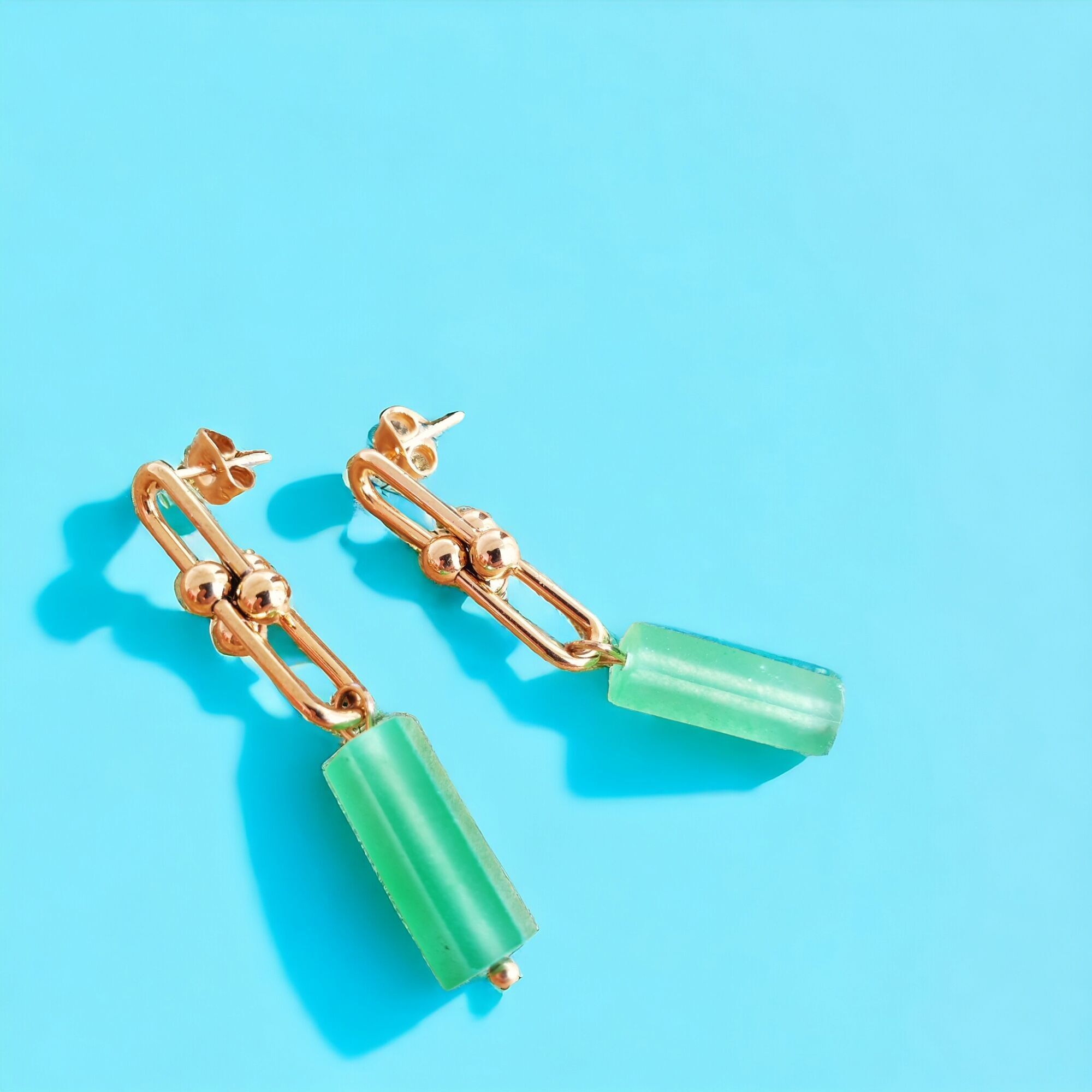 Boucles d'oreilles Walburge, acier inoxydable et jade